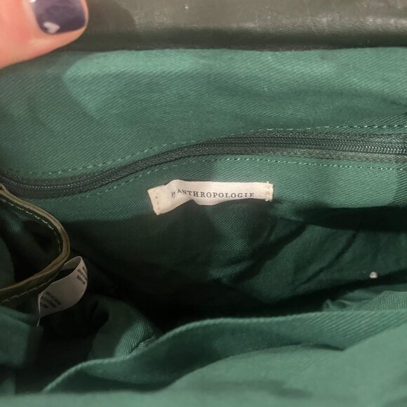031 Anthropologie Woven Leather Clutch Dark with Chain NWT Emerald Green Leather - Picture 5 of 10